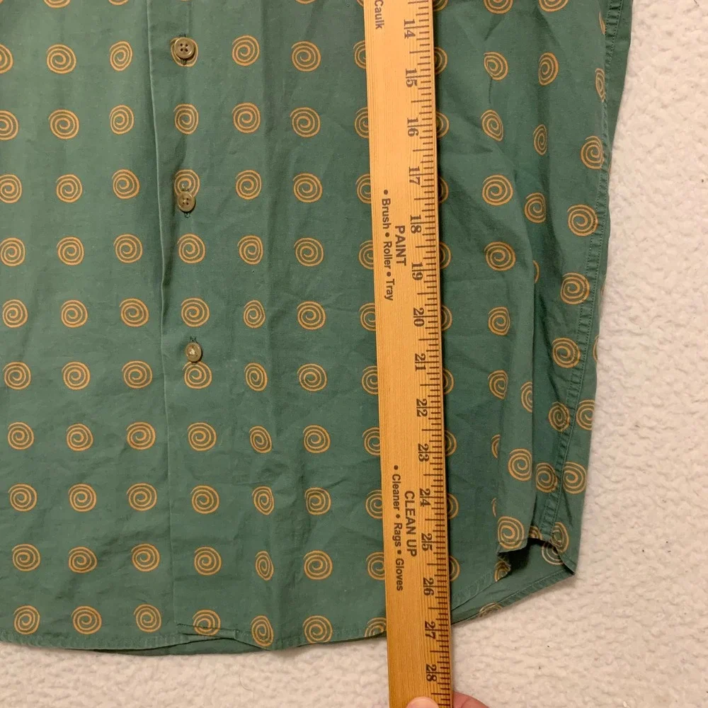 VTG 80s Banana Republic Safari Button Shirt Mens XS Spiral Print Cotton Green